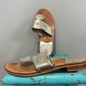 Jack Rogers Jacks Flat Sandal Silver Gold Leather Size 6